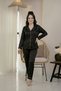 Florea Silk Pajama Set With Scrunchie - Black