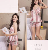 Florea Sleepwear Set Padded Lace Trim Elastic Shorts| 7021