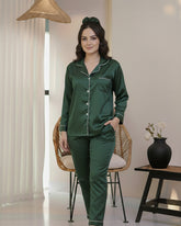 Florea Silk Pajama Suit With Scrunchie - Green