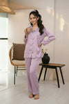 Florea Silk Pajama Set With Scrunchie - Lilac