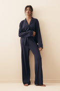 Florea Cloud Linen Pajama Set - Navyblue