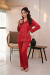 Florea Silk Pajama Set With Scrunchie - Red