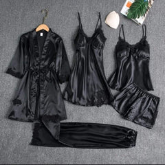 Florea | 5pcs LONG SILK NIGHTY SET