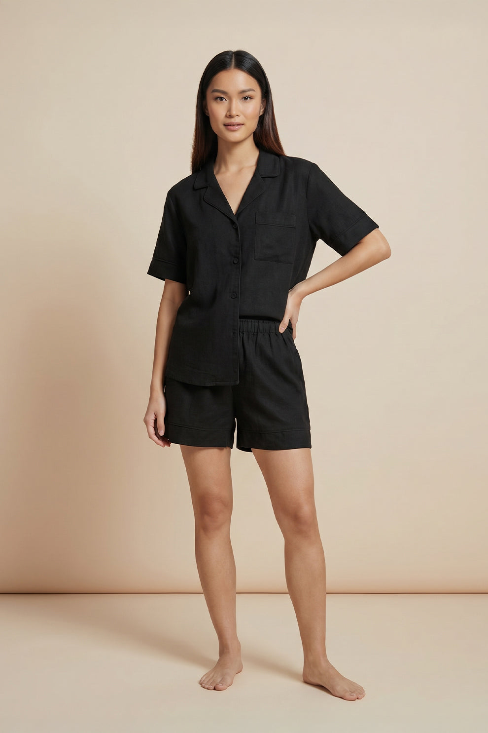 Florea Linen Shortie Set - Black