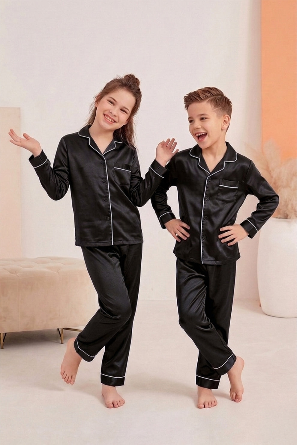 Kids Silk PJ Set - Black