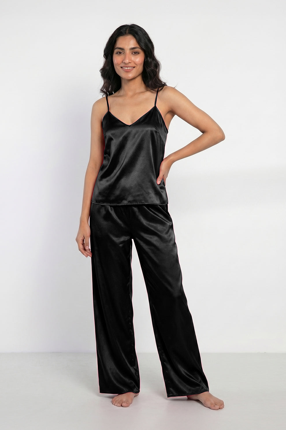 Florea Summer Cami Silk Sleeveless - Black