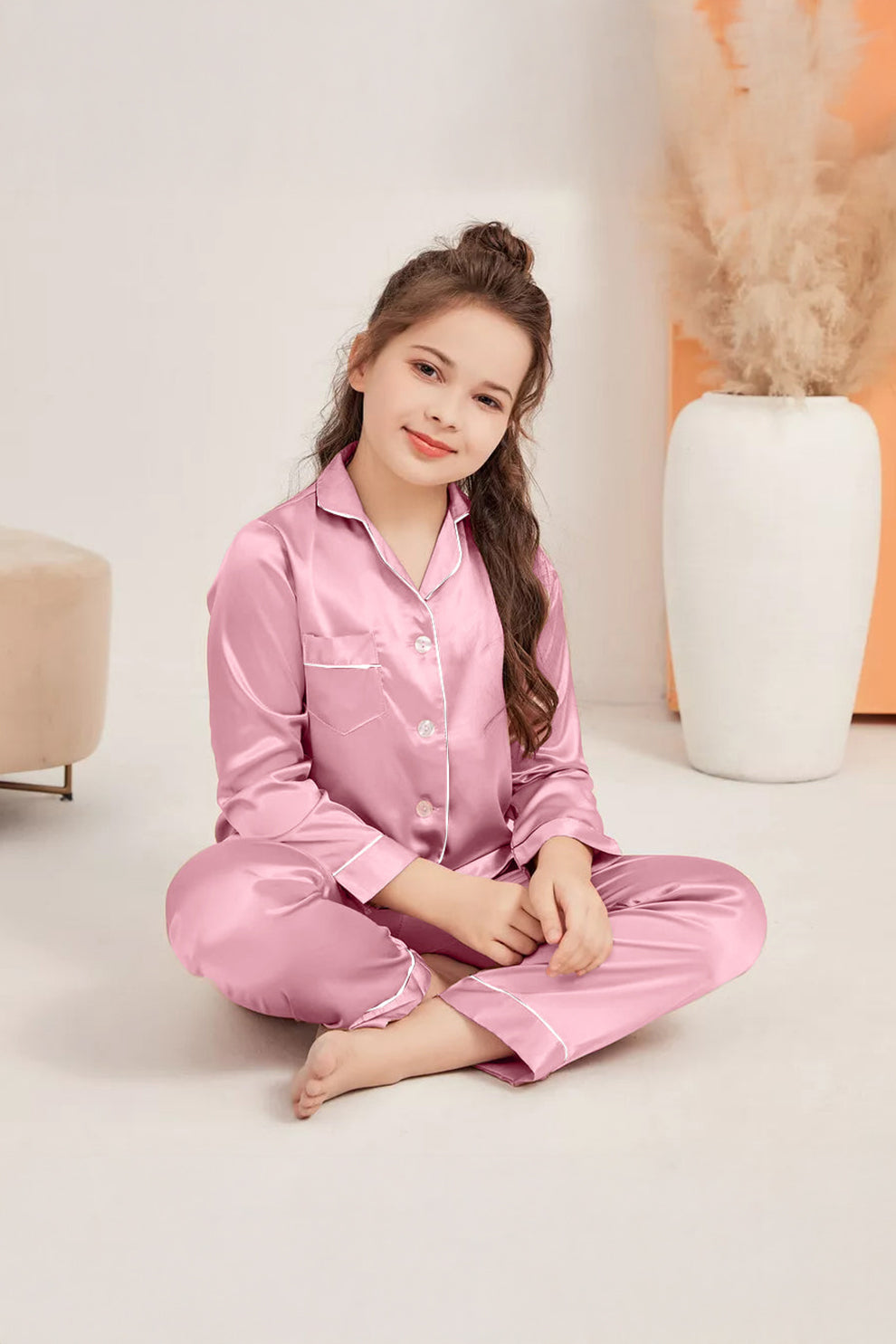 Kids Silk PJ Set - Pink