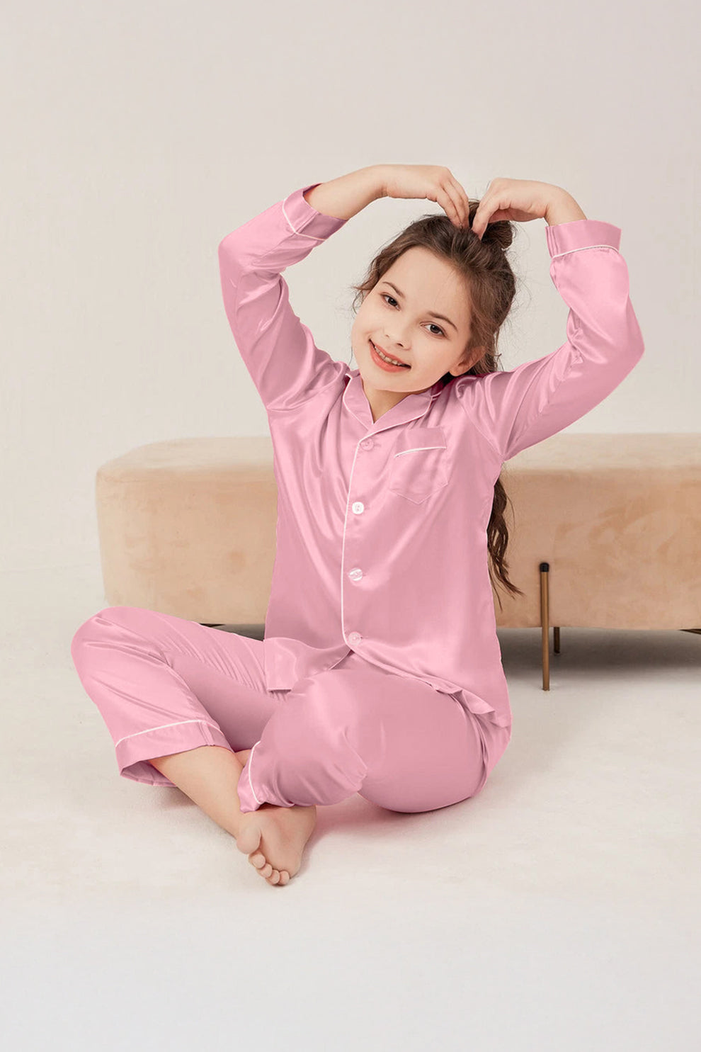 Kids Silk PJ Set - Pink