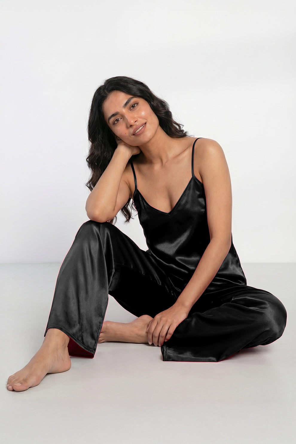 Florea Summer Cami Silk Sleeveless - Black