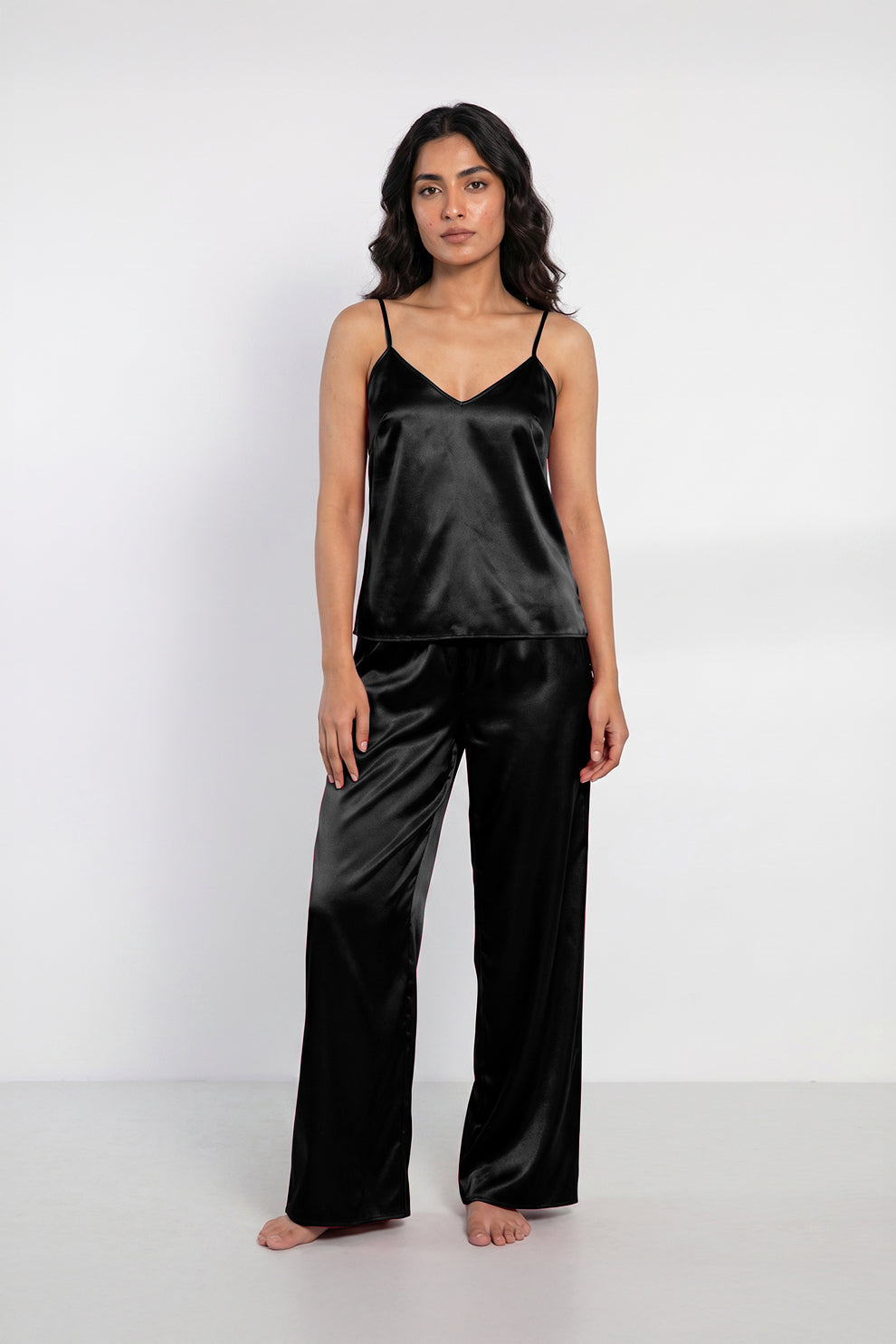 Florea Summer Cami Silk Sleeveless - Black