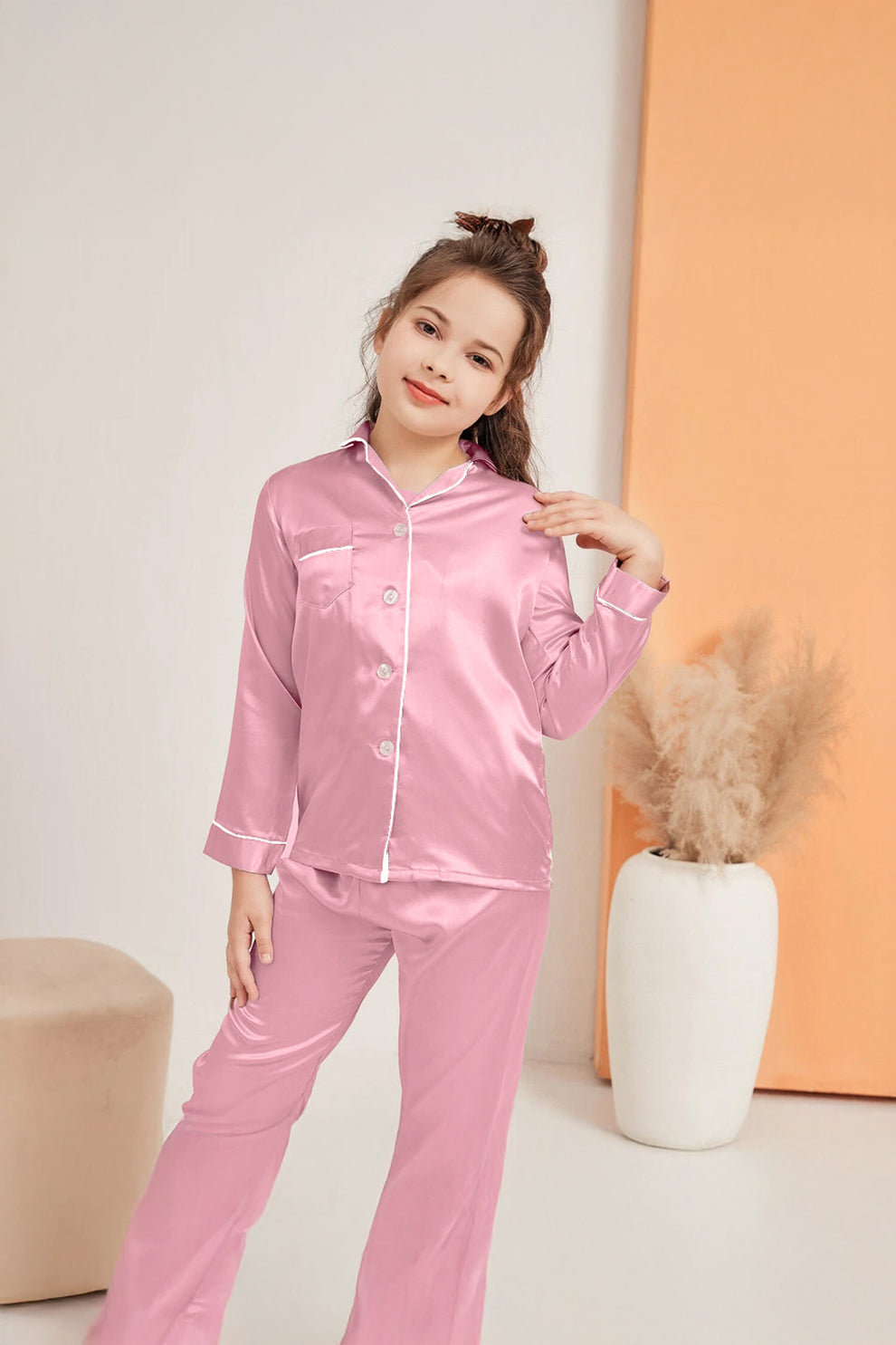 Kids Silk PJ Set - Pink