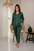 Florea Silk Pajama Suit With Scrunchie - Green