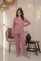 Florea Silk Pajama Set With Scrunchie - Pink
