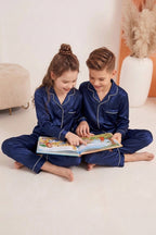 Kids Silk PJ Set - Navy Blue