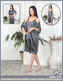 Florea - 3 Pcs Silk Nighty Set With Gown - 113