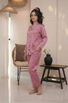 Florea Silk Pajama Set With Scrunchie - Pink