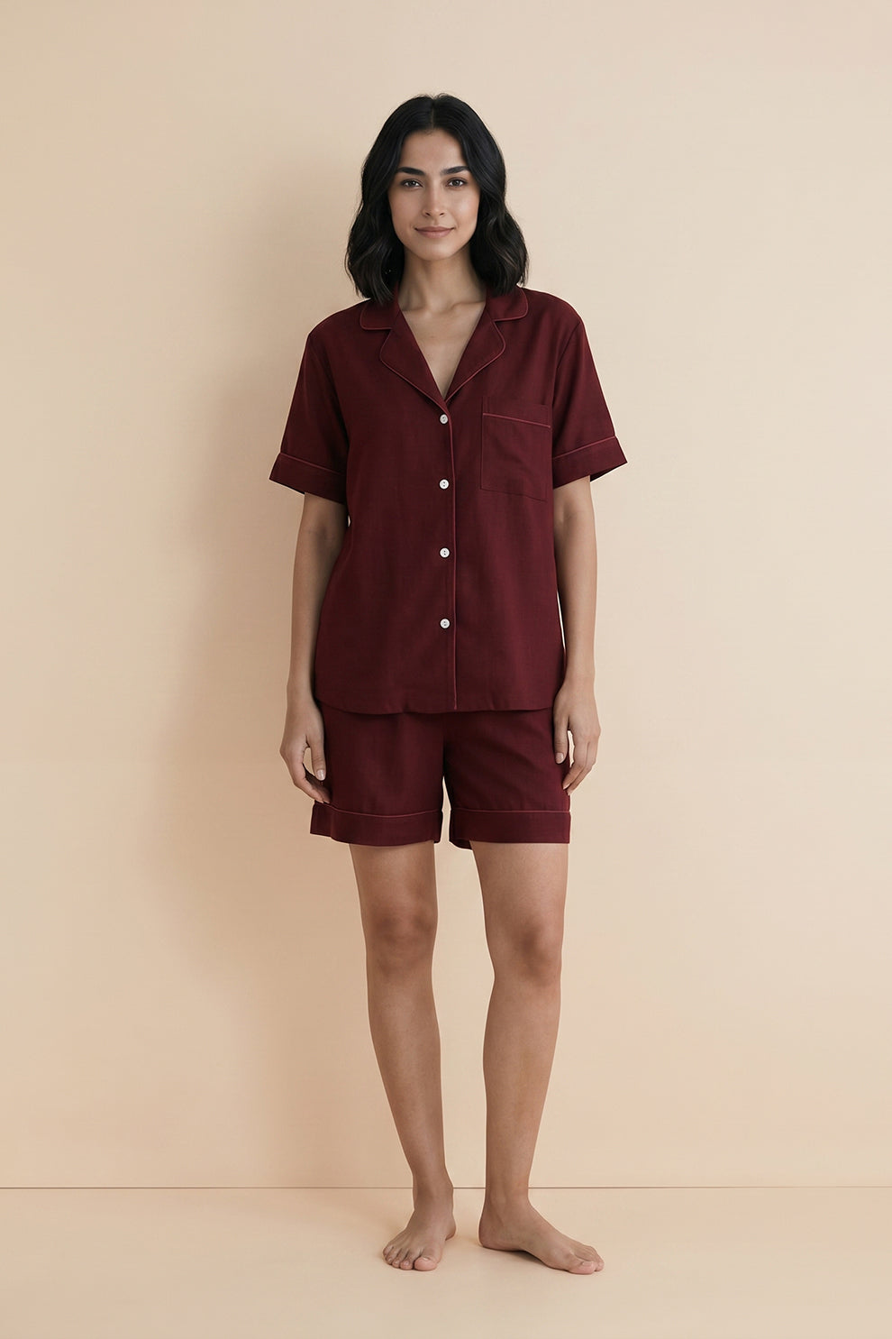 Florea Linen Shortie Set - Maroon