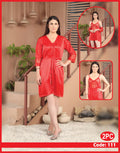 Florea - 2 Pcs Silk Nighty Set With Gown - 111