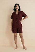 Florea Linen Shortie Set - Maroon