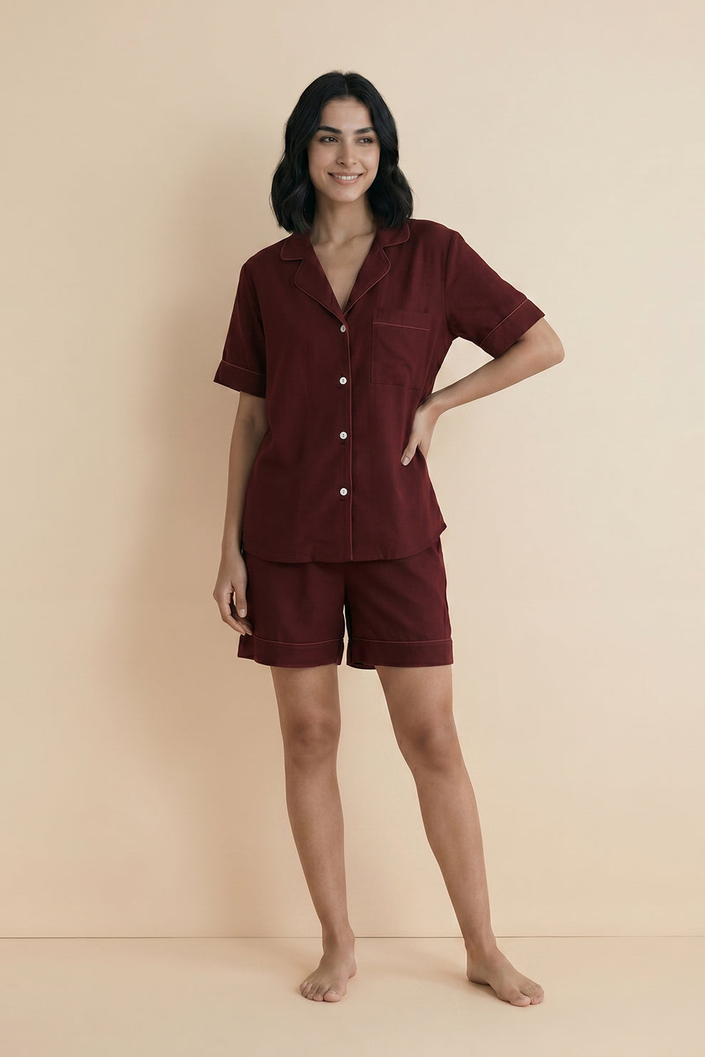 Florea Linen Shortie Set - Maroon