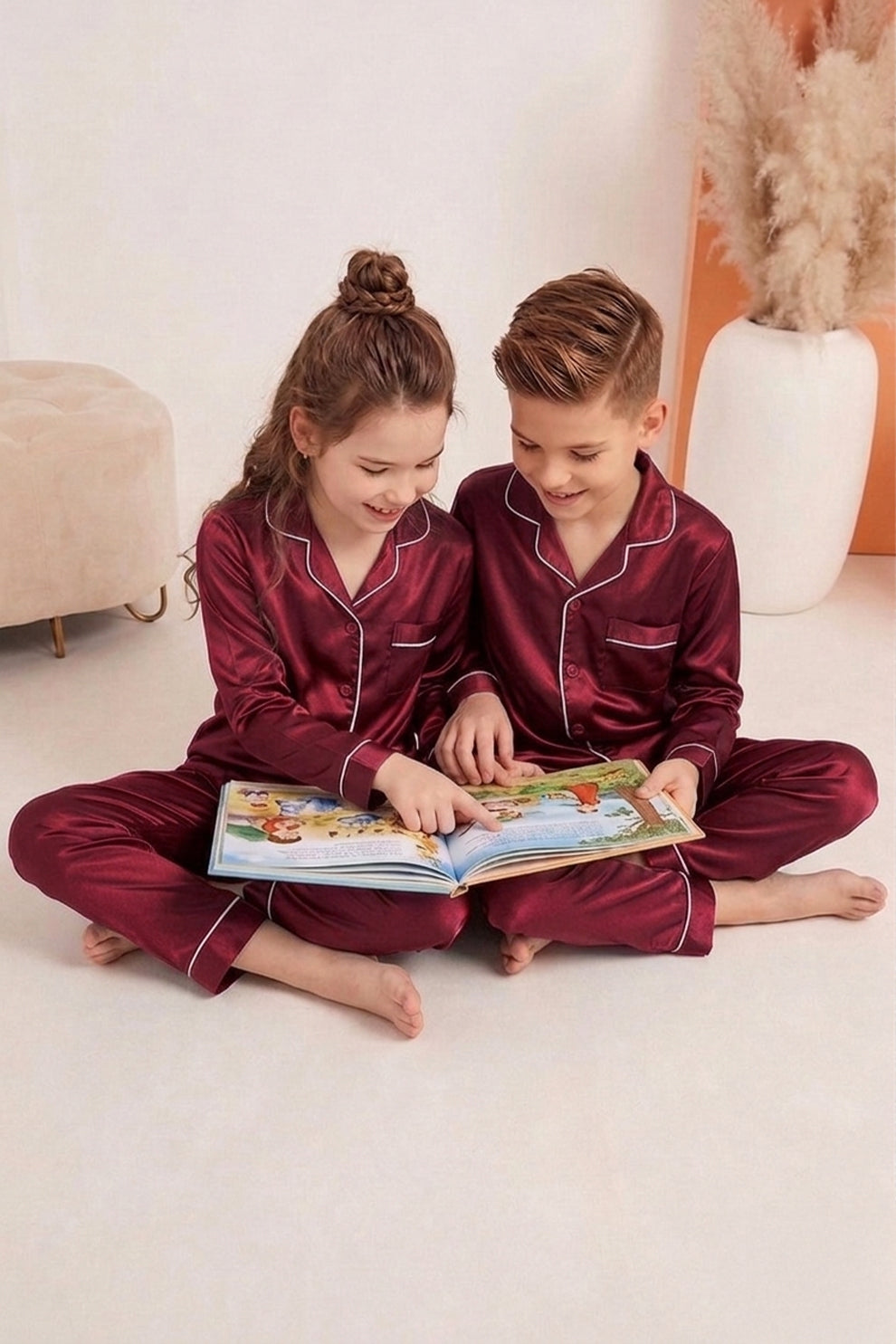 Kids Silk PJ Set - Maroon