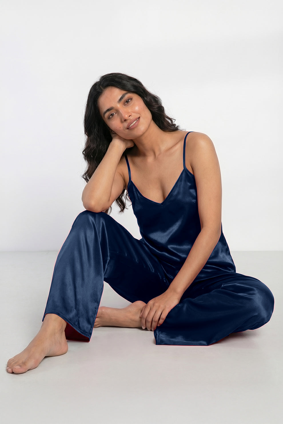 Florea Summer Cami Silk Sleeveless - Navy Blue