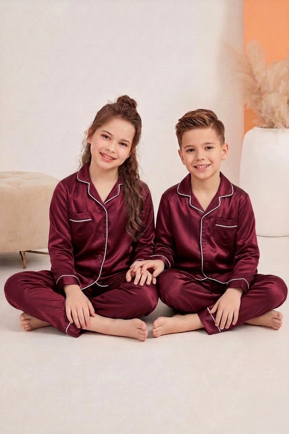Kids Silk PJ Set - Maroon