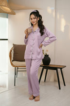 Florea Silk Pajama Set With Scrunchie - Lilac