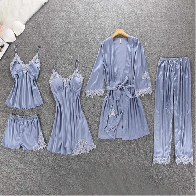 Royal Bridal Silk 5pcs Nightgown set
