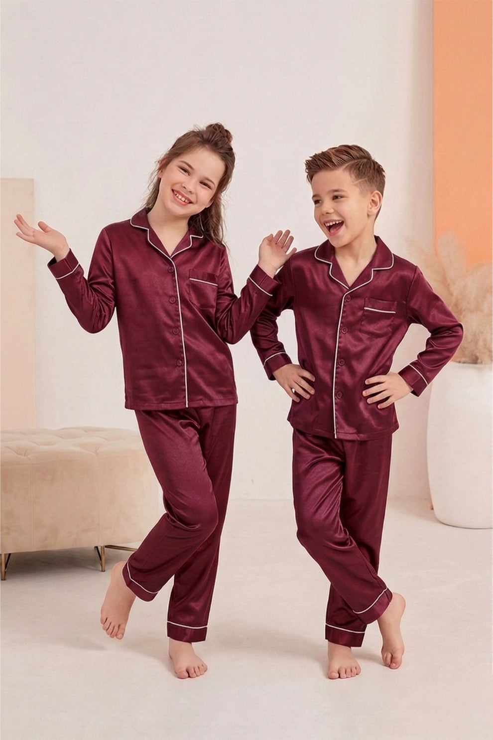 Kids Silk PJ Set - Maroon