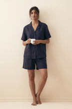 Florea Linen Shortie Set - Navyblue