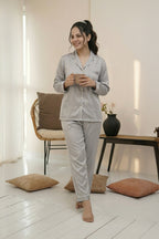 Florea Silk Pajama Set With Scrunchie - Grey