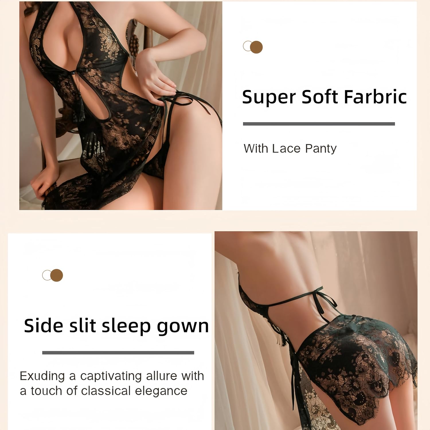 Florea - G-string Chemise Deep V Neck -  12132