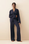 Florea Cloud Linen Pajama Set - Navyblue