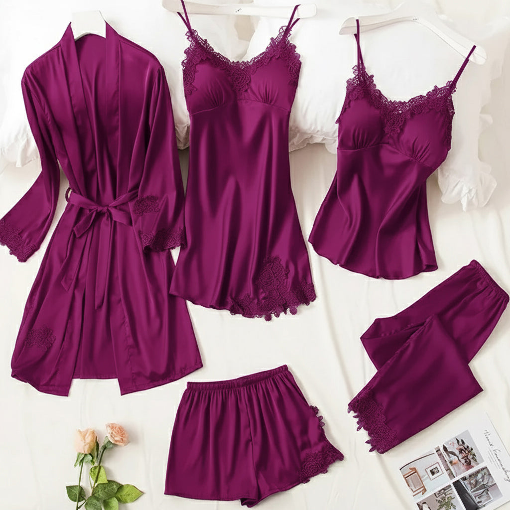 Royal Bridal Silk 5pcs Nightgown set