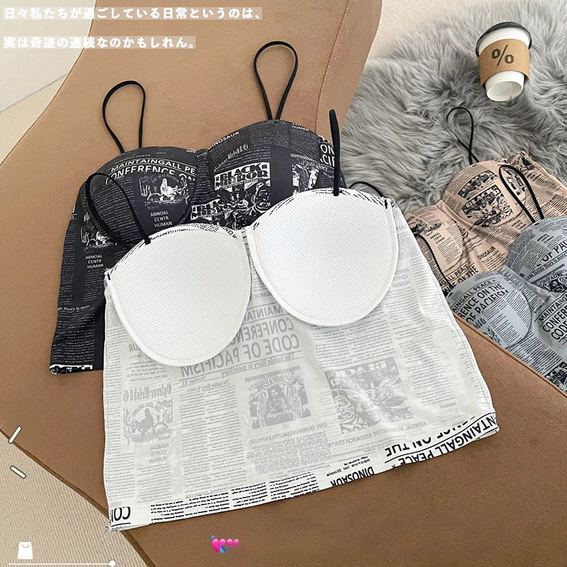 Florea - Newspaper Print Crop Top - White