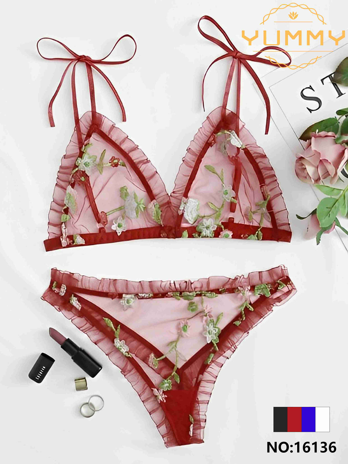 Florea Embroidered Lingerie Set 16136 -  Free Size