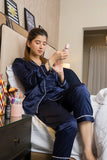Two-Piece Silk Pajama Set with Relaxed Fit for Ladies